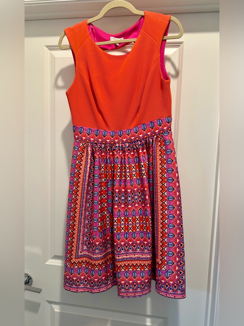 Robbie Bee Orange & Pink Printed Fit-and-Flare Dress